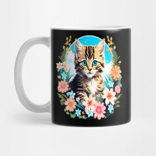 Tiger Striped Kitten Surrounded by Spring Flowers Mug